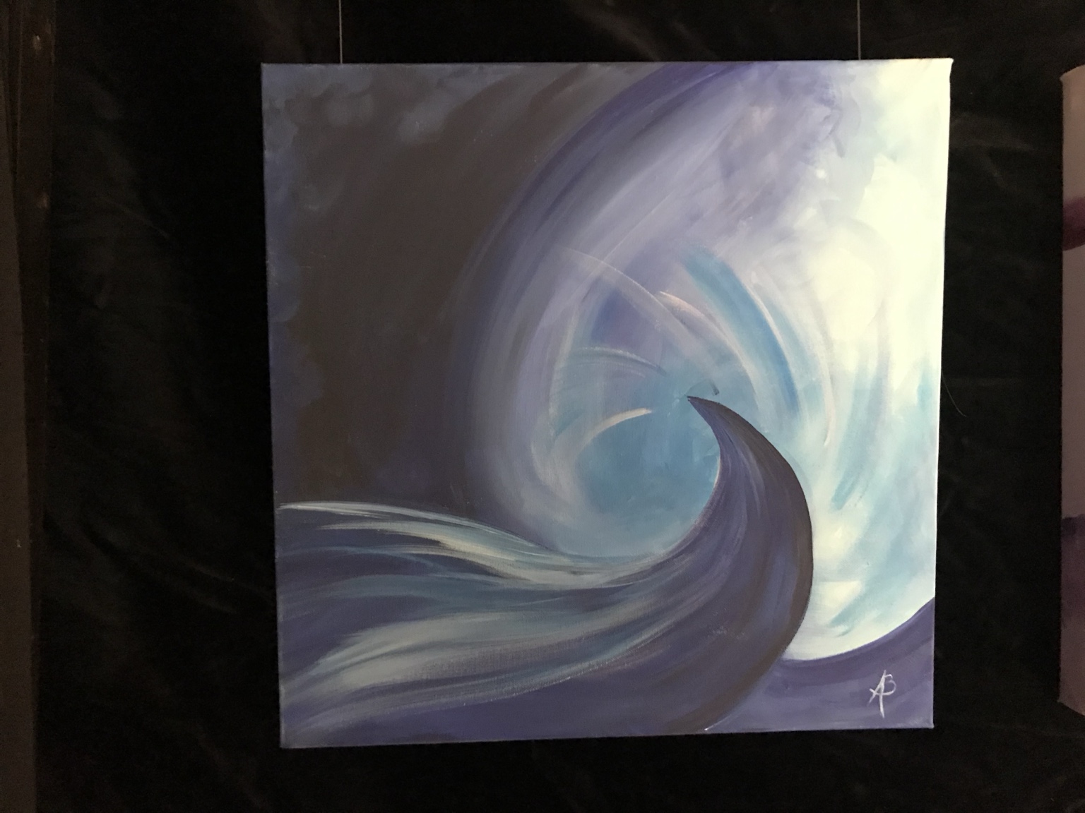 L’Eau, peinture abstraite de Béa représentant une vague bleue et mauve